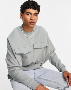 Свободный свитшот серого цвета с карманами в утилитарном стиле ASOS DESIGN-Серый