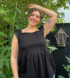 Черный топ с баской и сборками Simply Be-Черный цвет