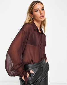 Oversized-рубашка шоколадного цвета с манжетами на завязках ASOS DESIGN-Коричневый цвет