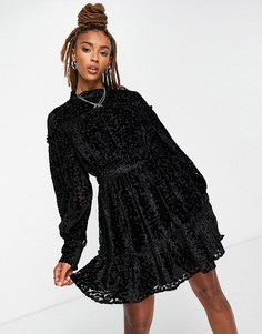 Черное бархатное платье мини Topshop-Черный цвет
