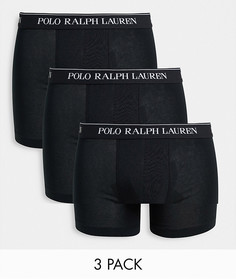 Черные удлиненные боксеры-брифы Polo Ralph Lauren - Набор из 3 пар со скидкой-Черный цвет