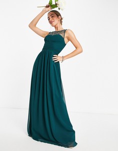 Изумрудно-зеленое платье макси с отделкой бусинами и вырезом сердечком Little Mistress Bridesmaid-Зеленый цвет