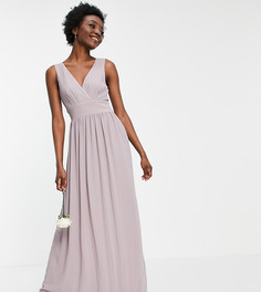 Светло-серое шифоновое платье для подружки невесты с запахом на лифе TFNC Tall Bridesmaid-Серый