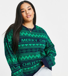 Темно-синий новогодний джемпер с узором Фэйр-Айл ASOS DESIGN Curve Foundation Christmas