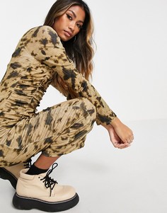 Присборенное платье миди с принтом тай-дай Topshop-Разноцветный