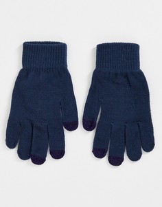 Темно-синие перчатки с отделкой для сенсорных устройств SVNX-Темно-синий