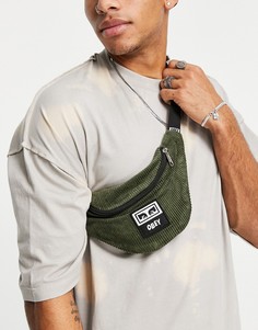 Вельветовая сумка-кошелек на пояс цвета хаки Obey-Зеленый цвет