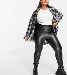 Черные леггинсы из искусственной кожи с завышенной талией Simply Be-Черный цвет