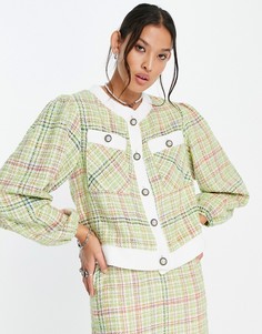 Укороченный твидовый жакет в клетку Sister Jane-Розовый цвет