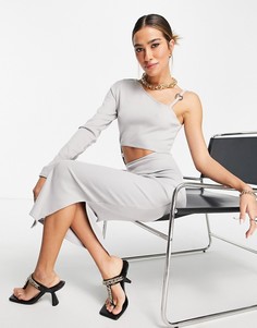 Серое платье миди на одно плечо с декоративным кольцом ASOS DESIGN-Серый