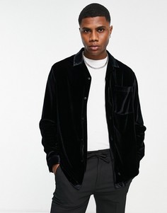 Черная бархатная рубашка с длинными рукавами Topman-Черный цвет
