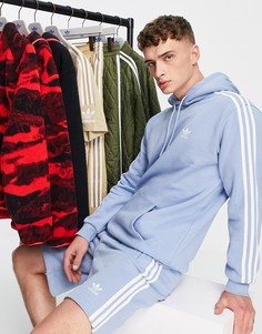 Худи светло-голубого цвета с тремя фирменными полосками adidas Originals Adicolor-Голубой