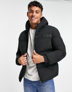 Черный теплый пуховик с капюшоном Tommy Hilfiger-Черный цвет