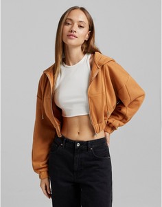 Оранжевый укороченный oversized-худи на сквозной молнии Bershka-Оранжевый цвет