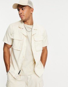 Светло-бежевая рубашка от комплекта с короткими рукавами и карманами Native Youth-Светло-бежевый цвет