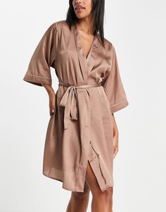 Атласный халат цвета мокко в горошек с рукавами-кимоно Vero Moda-Коричневый цвет