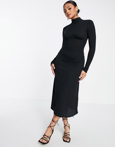Черное платье миди с длинными рукавами, высоким воротом и завязкой на спине ASOS DESIGN-Черный цвет
