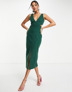 Структурированное платье миди из фактурной ткани ASOS DESIGN-Зеленый цвет