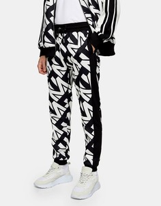 Черно-бежевые джоггеры с монограммным принтом Topman-Черный
