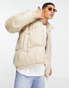 Светло-бежевая дутая куртка из переработанных материалов Topman-Светло-бежевый цвет
