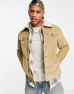 Бежевая вельветовая куртка с подкладкой из искусственного меха Jack & Jones Intelligence-Светло-бежевый цвет