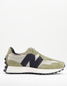 Кроссовки серого цвета и хаки New Balance 327-Зеленый цвет