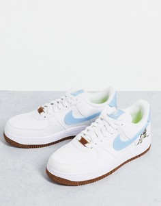 Белые и голубые кроссовки с цветочной вышивкой Nike Blazer Mid 1 07 Move To Zero-Голубой