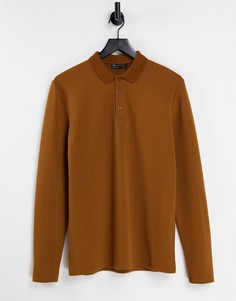 Светло-коричневая фактурная футболка-поло с длинными рукавами ASOS DESIGN-Коричневый цвет