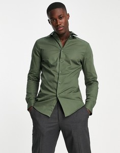 Эластичная приталенная рубашка цвета хаки ASOS DESIGN-Зеленый цвет