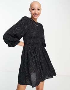 Присборенное разноцветное платье мини в мелкую крапинку Miss Selfridge-Черный цвет