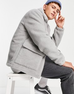 Серый шакет из искусственной овчины Topman