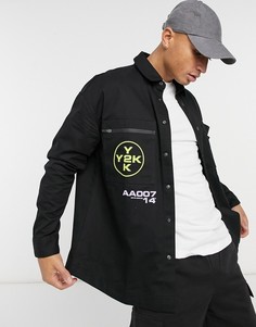 Черная рубашка навыпуск с принтом от комплекта Bershka-Черный цвет