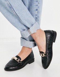 Черные лоферы с эффектом крокодиловой кожи и пряжками River Island-Черный