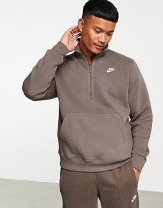 Коричневый свитшот с короткой молнией Nike Club-Коричневый цвет