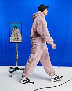 Розовые oversized-джоггеры из искусственного меха (часть комплекта) ASOS DESIGN-Розовый цвет