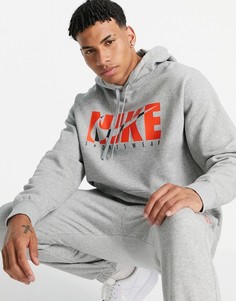Серый флисовый спортивный костюм с графическим логотипом Nike