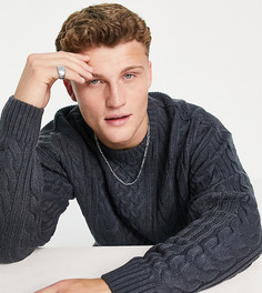 Темно-синий свободный джемпер с вязкой "косы" New Look