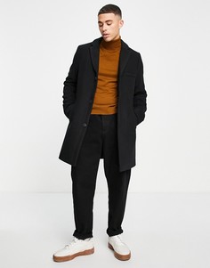 Черное пальто из материала с добавлением шерсти Only & Sons-Черный цвет