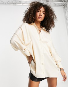 Атласная кремовая рубашка в стиле oversized Topshop-Белый