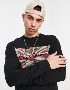 Лонгслив классического кроя с логотипом-флагом Pepe Jeans-Черный цвет