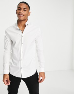 Белая рубашка облегающего кроя с длинными рукавами River Island-Белый