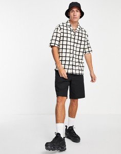 Черно-белая oversized-рубашка в клетку Bershka-Черный цвет