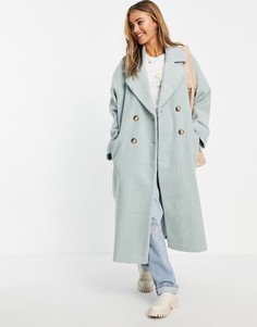 Oversized-пальто мятного цвета с пряжкой ASOS DESIGN Luxe-Голубой