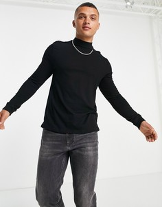 Черный лонгслив с высоким воротником Topman-Черный цвет