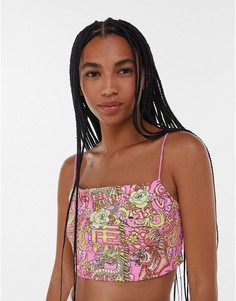 Розовая майка с открытой спиной и завязками Bershka-Розовый цвет