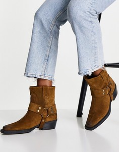 Коричневые замшевые ботинки в стиле вестерн на каблуках и с ремешками Bronx-Коричневый цвет