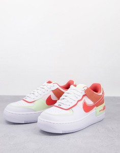 Белые кроссовки со вставками кораллового и оранжевого цветов Nike Air Force 1 Shadow-Белый