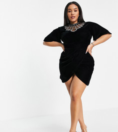 Платье с расклешенными рукавами и декорированным воротом ASOS DESIGN Curve-Черный цвет