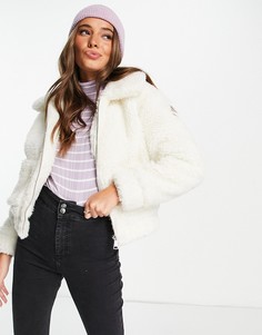 Кремовая куртка со сквозной молнией и искусственным мехом Miss Selfridge-Белый