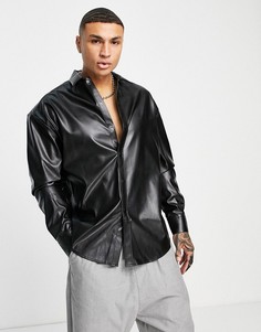 Черная рубашка в стиле extreme oversized из искусственной кожи ASOS DESIGN-Черный цвет
